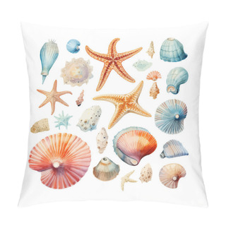 Personality  Watercolor Sea Shells And Starfish Collection. Vector Illustration Design. Pillow Covers