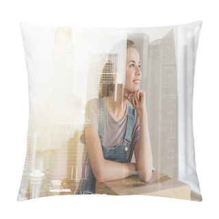 Personality  Happy Woman With Box Moving To New Home Pillow Covers