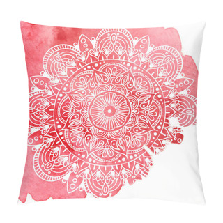 Personality  Round Gradient Mandala On White Isolated Background. Vector Boho Mandala In Green And Pink Colors. Mandala With Floral Patterns. Yoga Template Pillow Covers