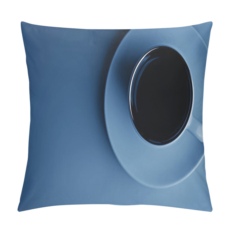 Personality  Cup of coffee on a saucer in blue tones. pillow covers