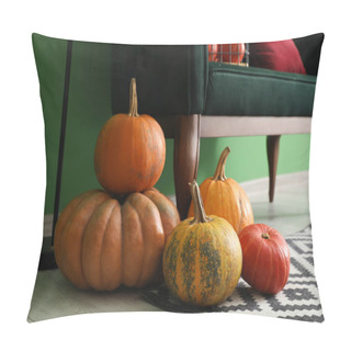 Personality  Fresh Pumpkins On Floor In Living Room, Closeup Pillow Covers