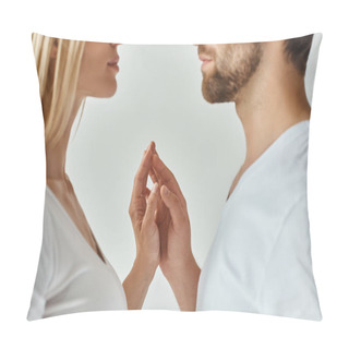 Personality  A Man And A Woman Gaze Into Each Others Eyes, Expressing A Deep And Passionate Connection In An Intimate Moment. Pillow Covers