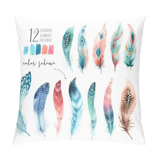 Personality  Hand Drawn Watercolor Paintings Vibrant Feather Set. Boho Style Pillow Covers
