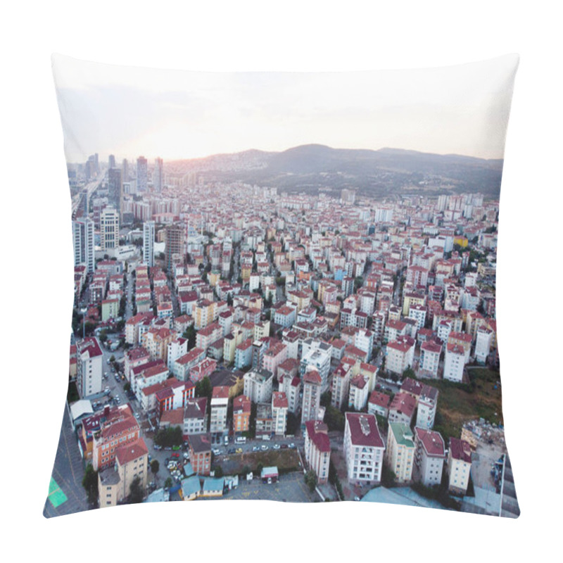 Personality  Aerial Drone View of Unplanned Urbanization Istanbul Kartal Yakacik. City Life. pillow covers