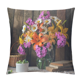 Personality  Still Life With Lilies And Gooseberry, Rustic Style. Pillow Covers