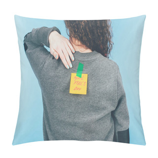 Personality  Back View Of Woman With Note On Sticky Tape With April Fools Day Lettering On Back, April Fools Day Concept Pillow Covers