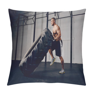Personality  Man Flipping A Tire At Gym Pillow Covers