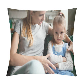 Personality  Angry Offended Little Girl Ignoring Mother Words, Advice Pillow Covers