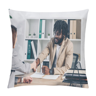 Personality  African American Recruiter Shaking Hands With Employee At Job Interview In Office Pillow Covers