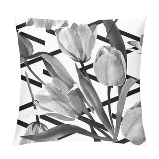 Personality  Beautiful Tulips With Leaves Isolated On White. Watercolor Background Illustration. Watercolour Drawing Fashion Aquarelle. Frame Border Ornament. Pillow Covers