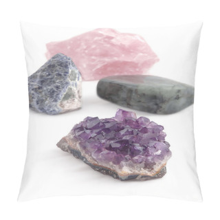 Personality  Four Big Different Gemstones (crystals) On White Background Pillow Covers