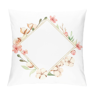 Personality  Watercolor Golden Rhombus Frame With Cotton, Branches, Cherry Fllowers Pillow Covers