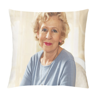 Personality  Blonde Senior Woman, At Home. Pillow Covers