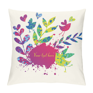 Personality  Colorful Floral Background With Butterflies, Birds And Hearts Pillow Covers