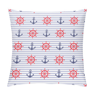 Personality  Navy Vector Seamless Pattern: Anchor And Steering Wheel Pillow Covers