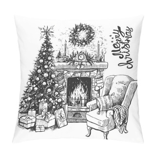 Personality  Christmas Tree And Fireplace Pillow Covers