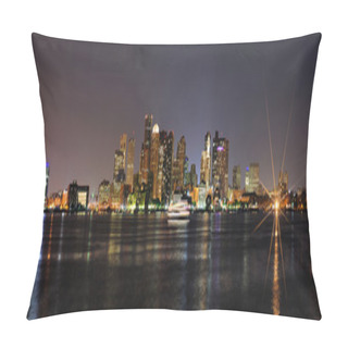 Personality  Boston Downtown Panorama At Night Pillow Covers