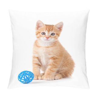 Personality  Cute Orange Kitten Paws Sitting Next To A Toy On A White Background. Pillow Covers