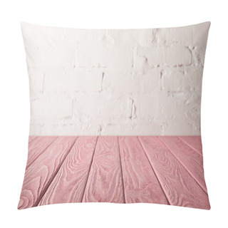 Personality  Pink Wooden Tabletop And White Wall With Bricks Pillow Covers