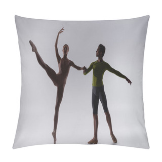 Personality  Silhouette Of Dancer Holding Hands With Ballerina On Grey Pillow Covers