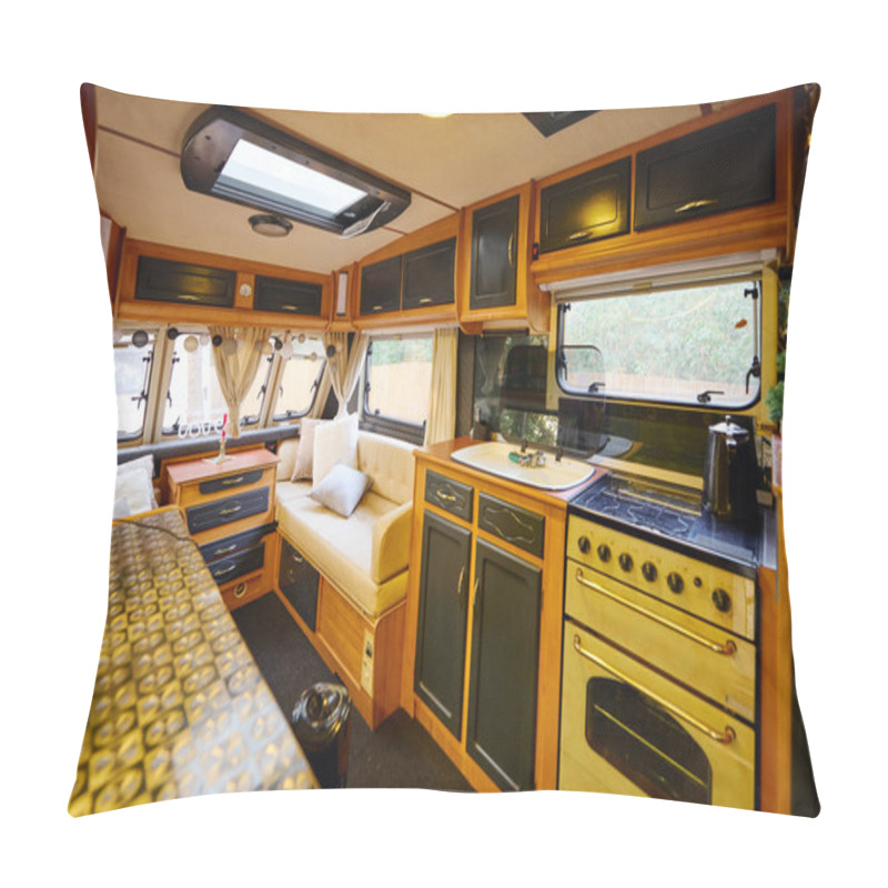 Personality  Cozy Kitchen And Living Area In Recreational Vehicle For A Romantic Getaway. Pillow Covers