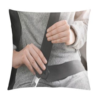 Personality  Woman Fastening Seat Belt In Car Pillow Covers