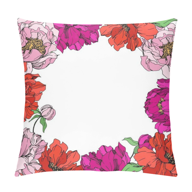 Personality  Peony Floral Botanical Flowers. Black And White Engraved Ink Art. Frame Border Ornament Square. Pillow Covers