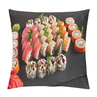 Personality  Sushi On The Black Background Pillow Covers