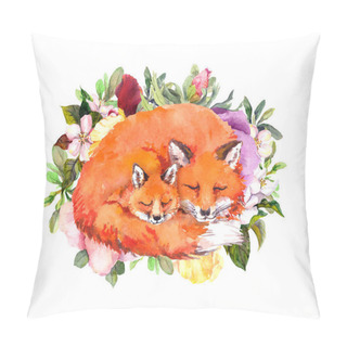 Personality  Happy Mothers Day Card With Sleeping Foxes. Greeting Card For Mom With Adorable Animals. Baby And Mother Together In Flowers. Watercolor Pillow Covers