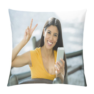 Personality  Girl Giving Peace Sign Pillow Covers