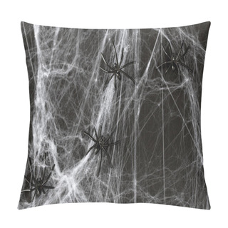 Personality  Halloween Decoration Of Black Toy Spiders On Web Pillow Covers