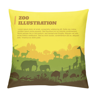 Personality  Zoo World Illustration Background, Colored Silhouettes Elements, Flat Pillow Covers