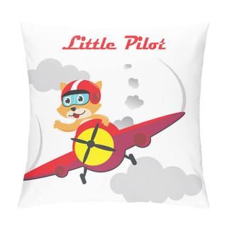 Personality  Vector Illustration Of A Cute Little Pilot Flying On A Plane. With Cartoon Style. Creative Vector Childish Background For Fabric, Textile, Nursery Wallpaper, Poster, Card, Brochure. Pillow Covers