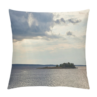 Personality  Blue Clouds On Sunlight Sky Over River With Forest On Island Pillow Covers