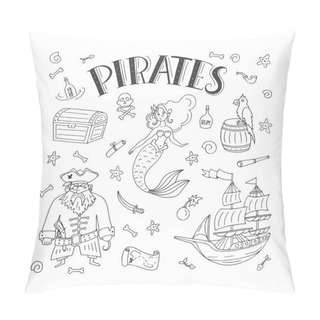 Personality  Vector Pirates Set In Freehand Style. Pillow Covers