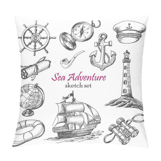 Personality  Vector Collection Of Sea Adventure In Sketch Style Pillow Covers