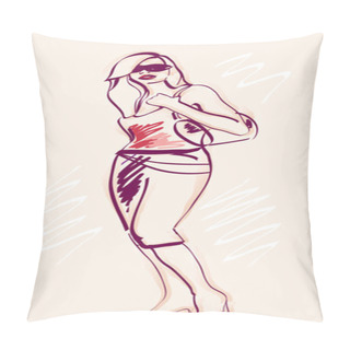 Personality  Freehand Sketch Of Fashion Girl With Litttle Bag Pillow Covers