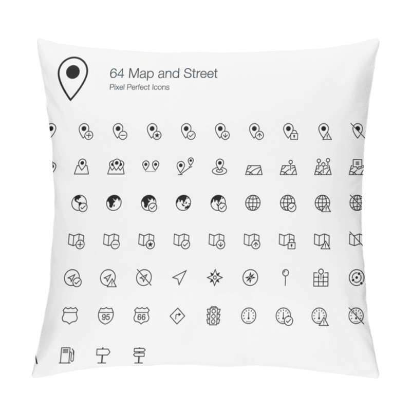 Personality  64 Map and Street Pixel Perfect Icons (line style) pillow covers