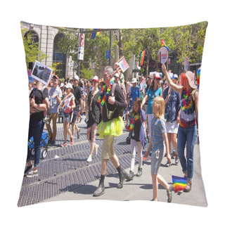 Personality  San Francisco, CA - June 24, 2018: Participants Of The 48th Annual Gay Pride Parade, One Of The Oldest And Largest LGBTQIA Parades In The World Hosting Over 280 Contingents This Year. Pillow Covers