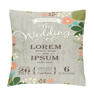 Personality  Vintage Wedding Invitation Card With Cute Flourish Background Pillow Covers