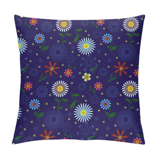 Personality  Seamless Patern With Flowers On A Blue Background Pillow Covers