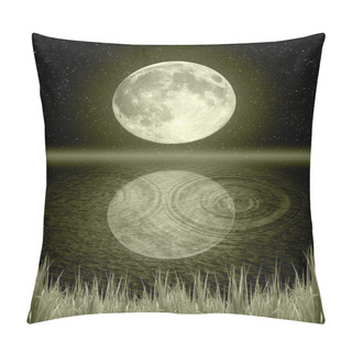 Personality  The Full Moon In The Night Sky Reflected In Water Pillow Covers