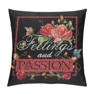 Personality  Embroidery, Rose And Butterfly, Slogan Feeling And Passion Pillow Covers