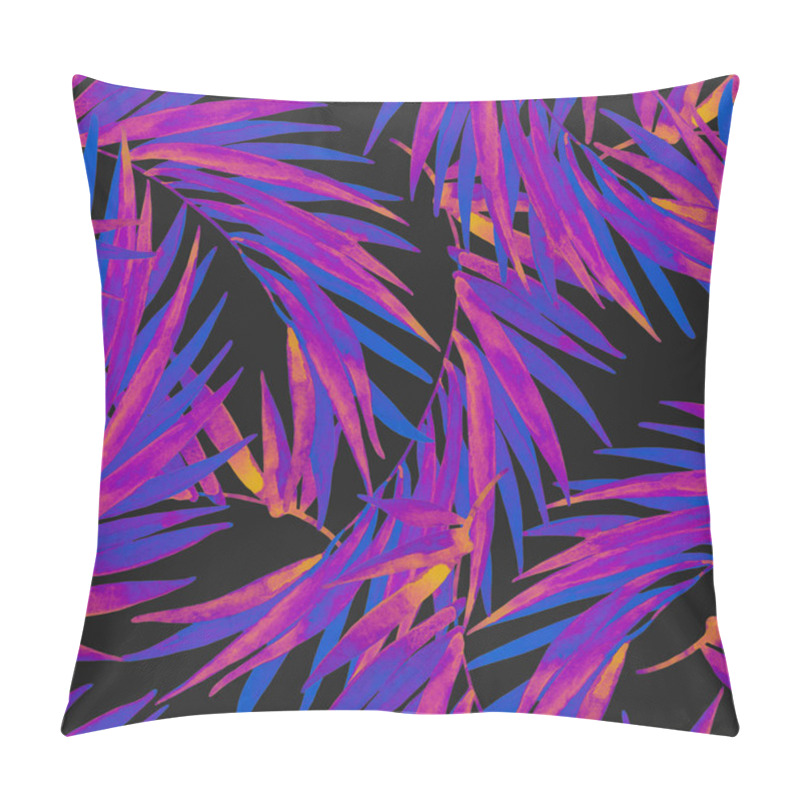 Personality  Watercolor tropical leaves seamless pattern in trendy rave colors. Watercolour gradient palm leaves painting in modern style. Hand painted illustration for summer design, natural background pillow covers
