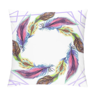 Personality  Colorful Feathers. Watercolor Bird Feather From Wing Isolated. Aquarelle Feather For Background, Texture, Wrapper Pattern, Frame Or Border. Frame Border   Pillow Covers
