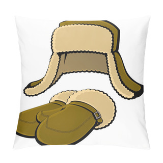 Personality  Russian Cap With Earflap And Mittens On Fur. Pillow Covers