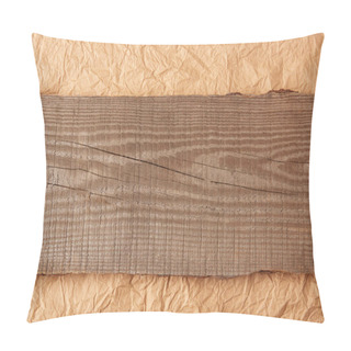 Personality  Top View Of Wooden Plank On Crumpled Paper Backdrop Pillow Covers