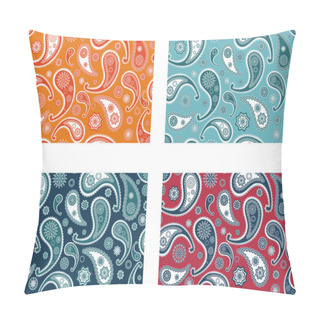 Personality  Set Of Four Vector Retro Seamless Indian Paisley Patterns Pillow Covers