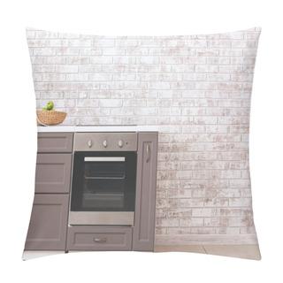 Personality  Modern Kitchen Counter With Electric Oven Near Brick Wall Pillow Covers