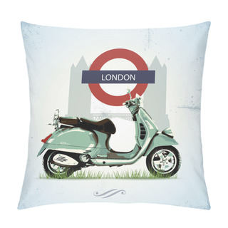 Personality  Green Vintage Scooter In London Pillow Covers